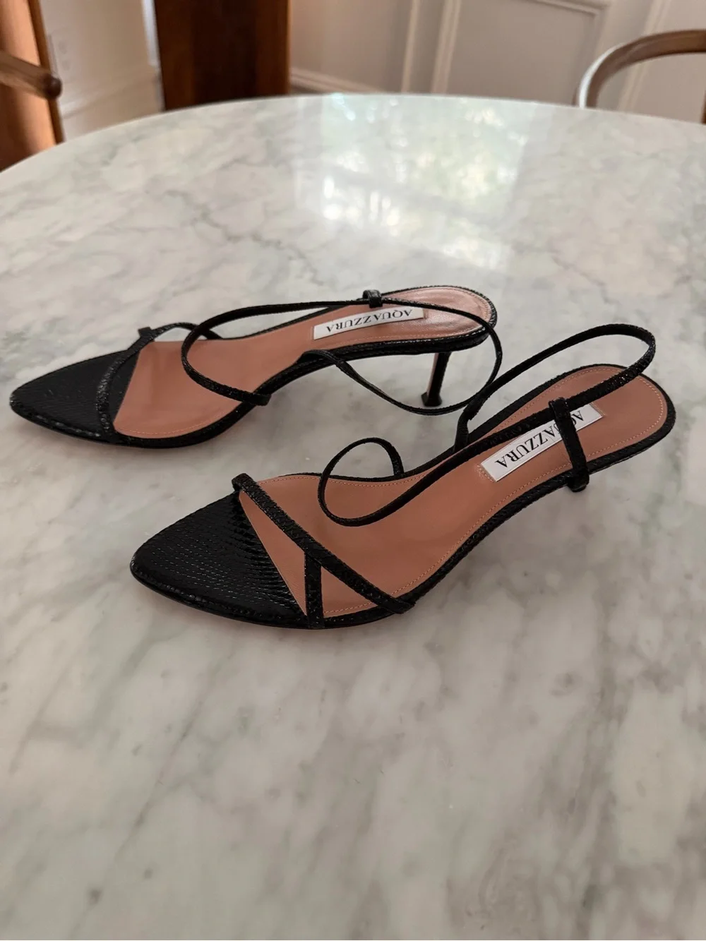 Aquazzura Black Textured Slingback Pointed Heels